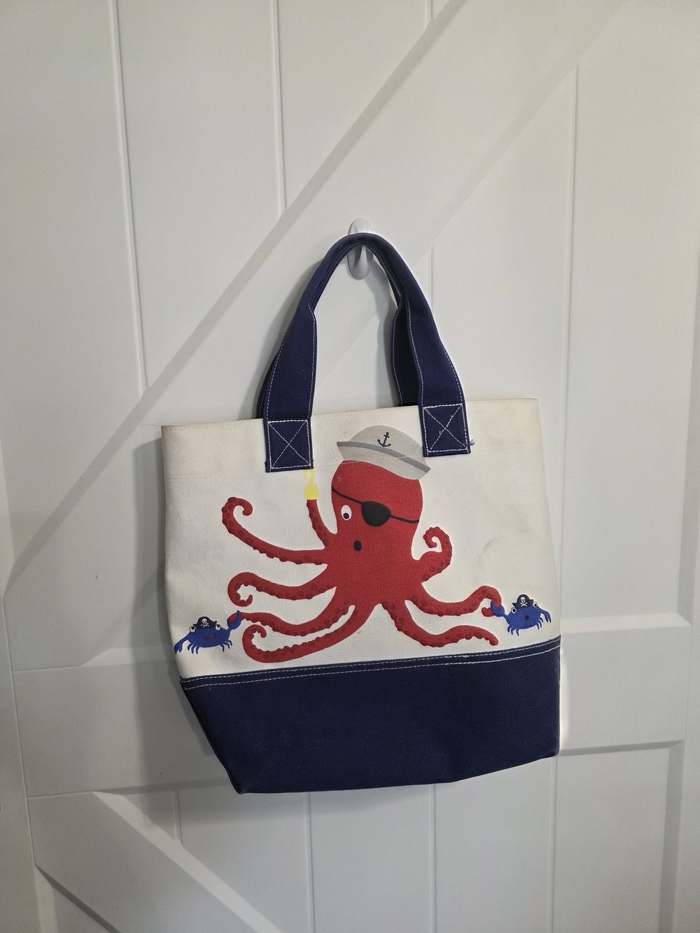 Pottery Barn Kids Nautical Octopus Canvas Tote in Red, Navy & Cream